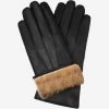 Francesca (black) - Italian Lambskin Leather Gloves With Brown Rabbit Fur Lining