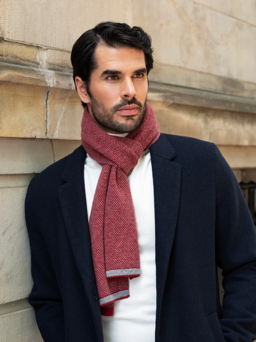 Riccardo (red & Grey) - 100% Cashmere Scarf With Pattern 7 Riccardo (red & Grey) - 100% Cashmere Scarf With Pattern - Image 7