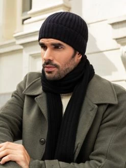 Milano (black) - 100% Cashmere Ribbed Beanie (unisex) -Fratelli Orsini Shop Fratelli orsini scarf beanie cashmere 2