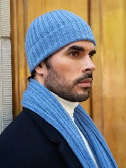 Napoli (light Blue) - 100% Cashmere Ribbed Scarf (unisex) -Fratelli Orsini Shop Fratelli orsini scarf beanie cashmere 2 485cce41 a019 466a ad3f 3b5633944d8e