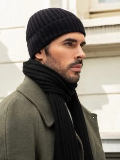 Milano (black) - 100% Cashmere Ribbed Beanie (unisex) -Fratelli Orsini Shop Fratelli orsini scarf beanie cashmere 3