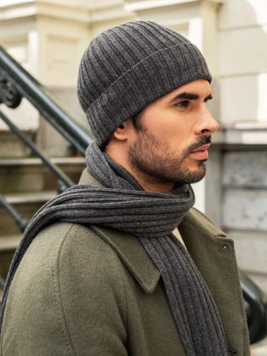 Napoli (dark Grey) - 100% Cashmere Ribbed Scarf (unisex) 9 Napoli (dark Grey) - 100% Cashmere Ribbed Scarf (unisex) - Image 9