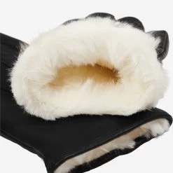 Francesca (black) - Italian Lambskin Leather Gloves With White Rabbit Fur Lining -Fratelli Orsini Shop Furgloveslining