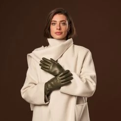 Isabella (green) - Italian Lambskin Leather Gloves With Luxurious Cashmere Lining -Fratelli Orsini Shop Isabella 1