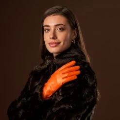 Isabella (orange) - Italian Lambskin Leather Gloves With Luxurious Cashmere Lining -Fratelli Orsini Shop Isabella 3 4429fec5 592f 44ee acd0 2e453458122d