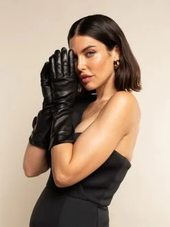 Leonora (black) - Italian Cashmere Lined 6-button Length Leather Gloves -Fratelli Orsini Shop Leonora black leather gloves fratelli orsini 1