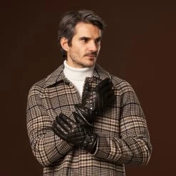 Luca (black) - Italian Lambskin Leather Gloves With Cashmere Lining And Checkered Pattern -Fratelli Orsini Shop Luca 1