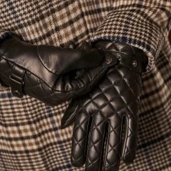 Luca (black) - Italian Lambskin Leather Gloves With Cashmere Lining And Checkered Pattern -Fratelli Orsini Shop Luca 2