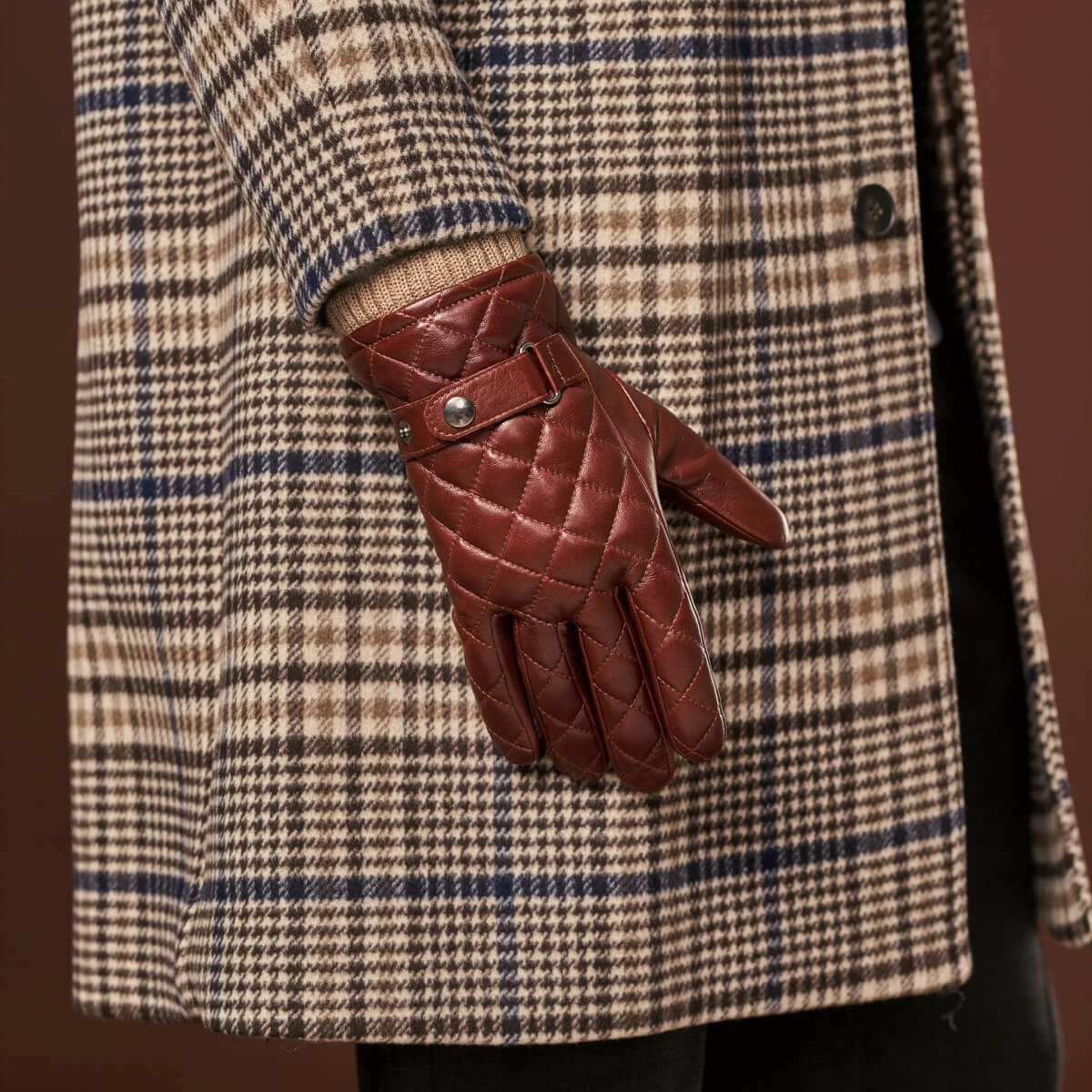 Luca (brown) - Italian Lambskin Leather Gloves With Cashmere Lining And Checkered Pattern 10 Luca (brown) - Italian Lambskin Leather Gloves With Cashmere Lining And Checkered Pattern - Image 10