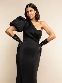 Lucia (black) - Italian Unlined 6-button Length Leather Opera Gloves -Fratelli Orsini Shop Lucia black leather gloves fratelli orsini 2