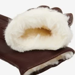 Marco (brown) - Italian Lambskin Leather Gloves With White Rabbit Fur Lining -Fratelli Orsini Shop Marco brown white
