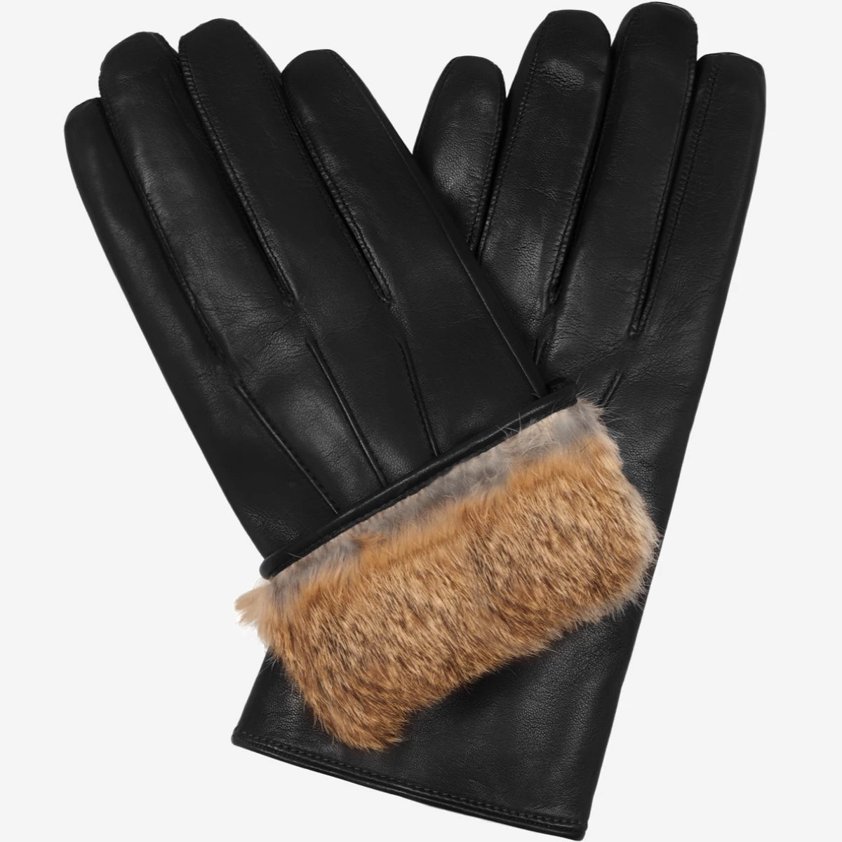 Marco (black) - Italian Lambskin Leather Gloves With Brown Rabbit Fur Lining 1 Marco (black) - Italian Lambskin Leather Gloves With Brown Rabbit Fur Lining