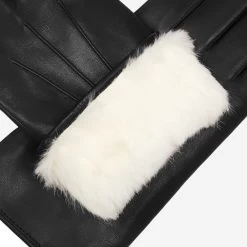 Marco (black) - Italian Lambskin Leather Gloves With White Rabbit Fur Lining -Fratelli Orsini Shop Marco fur 13