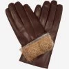 Marco (brown) - Italian Lambskin Leather Gloves With Brown Rabbit Fur Lining