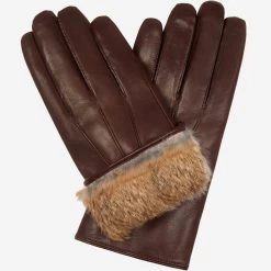 Marco (brown) - Italian Lambskin Leather Gloves With Brown Rabbit Fur Lining
