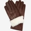 Marco (brown) - Italian Lambskin Leather Gloves With White Rabbit Fur Lining