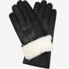 Marco (black) - Italian Lambskin Leather Gloves With White Rabbit Fur Lining