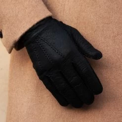 Antonio (black) - Italian Peccary Leather Gloves With Cashmere Lining -Fratelli Orsini Shop Peccary Black 4