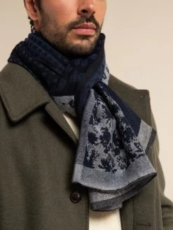 Federico (grey/blue) - Warm And Soft Italian Scarf From Wool Blend -Fratelli Orsini Shop RS237 blue 6