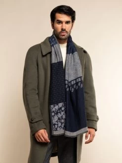 Federico (grey/blue) - Warm And Soft Italian Scarf From Wool Blend -Fratelli Orsini Shop RS237 blue 7