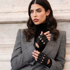 Rossana (black) - Italian Fingerless Lambskin Leather Driving Gloves -Fratelli Orsini Shop Rossana 4 c1e18390 1fa1 415a aad6 d21e7f70610c