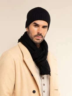 Napoli (black) - 100% Cashmere Ribbed Scarf (unisex) -Fratelli Orsini Shop Scarf black cashmere fratelli orsini 1
