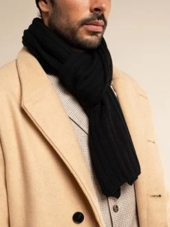 Napoli (black) - 100% Cashmere Ribbed Scarf (unisex) -Fratelli Orsini Shop Scarf black cashmere fratelli orsini 3