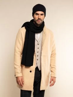 Napoli (black) - 100% Cashmere Ribbed Scarf (unisex) -Fratelli Orsini Shop Scarf black cashmere fratelli orsini 4