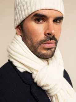Napoli (cream) - 100% Cashmere Ribbed Scarf (unisex) -Fratelli Orsini Shop Scarf creme cashmere fratelli orsini 4