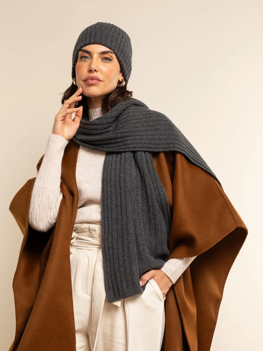 Napoli (dark Grey) - 100% Cashmere Ribbed Scarf (unisex) 10 Napoli (dark Grey) - 100% Cashmere Ribbed Scarf (unisex) - Image 10