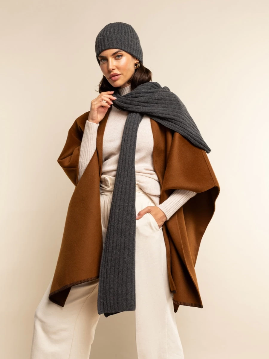 Napoli (dark Grey) - 100% Cashmere Ribbed Scarf (unisex) 14 Napoli (dark Grey) - 100% Cashmere Ribbed Scarf (unisex) - Image 14