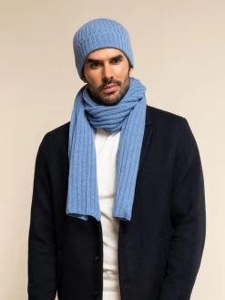 Napoli (light Blue) - 100% Cashmere Ribbed Scarf (unisex) -Fratelli Orsini Shop Scarf light blue cashmere fratelli orsini 7