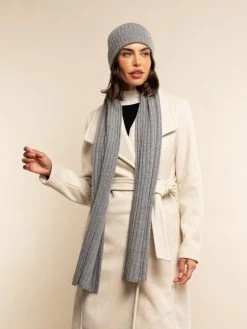 Napoli (light Grey) - 100% Cashmere Ribbed Scarf (unisex) -Fratelli Orsini Shop Scarf light grey cashmere fratelli orsini 2