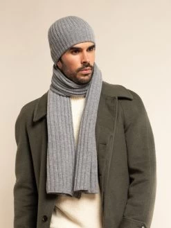Napoli (light Grey) - 100% Cashmere Ribbed Scarf (unisex) -Fratelli Orsini Shop Scarf light grey cashmere fratelli orsini 3