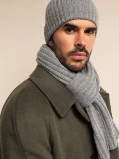 Napoli (light Grey) - 100% Cashmere Ribbed Scarf (unisex) -Fratelli Orsini Shop Scarf light grey cashmere fratelli orsini 5