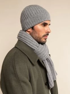 Napoli (light Grey) - 100% Cashmere Ribbed Scarf (unisex) -Fratelli Orsini Shop Scarf light grey cashmere fratelli orsini 9