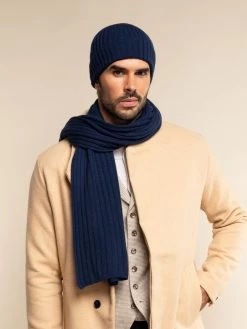 Napoli (navy Blue) - 100% Cashmere Ribbed Scarf (unisex) -Fratelli Orsini Shop Scarf navy blue cashmere fratelli orsini 2