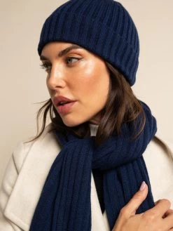 Napoli (navy Blue) - 100% Cashmere Ribbed Scarf (unisex) -Fratelli Orsini Shop Scarf navy blue cashmere fratelli orsini 3