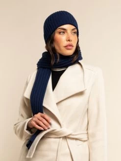 Napoli (navy Blue) - 100% Cashmere Ribbed Scarf (unisex) -Fratelli Orsini Shop Scarf navy blue cashmere fratelli orsini 5