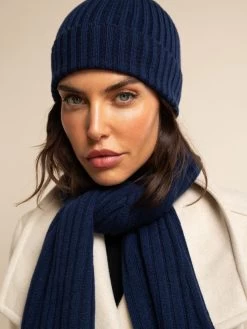 Napoli (navy Blue) - 100% Cashmere Ribbed Scarf (unisex) -Fratelli Orsini Shop Scarf navy blue cashmere fratelli orsini 7