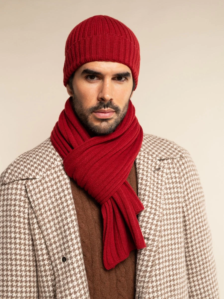 Napoli (red) - 100% Cashmere Ribbed Scarf (unisex) 7 Napoli (red) - 100% Cashmere Ribbed Scarf (unisex) - Image 7
