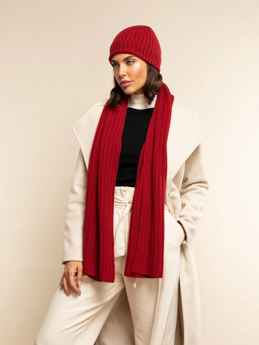 Napoli (red) - 100% Cashmere Ribbed Scarf (unisex) 8 Napoli (red) - 100% Cashmere Ribbed Scarf (unisex) - Image 8