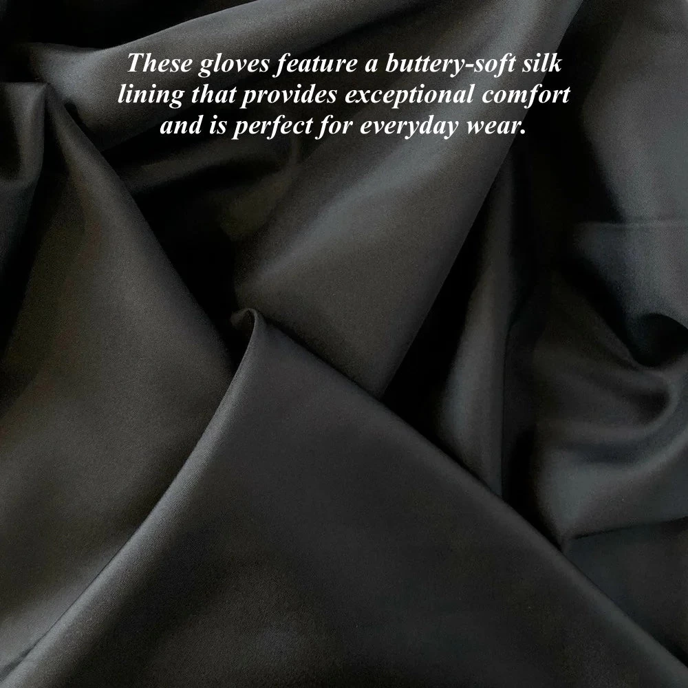 CS4070 (charcoal) - Women's Italian Silk Lined Lambskin Leather Gloves With Buttons 3 CS4070 (charcoal) - Women's Italian Silk Lined Lambskin Leather Gloves With Buttons - Image 3