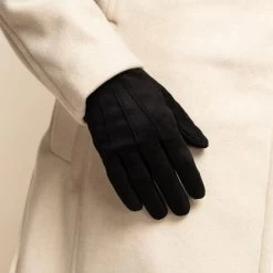 Silvia (black) - Suede Leather Gloves With Luxurious Cashmere Lining -Fratelli Orsini Shop Silvia suede black women fratelli orsini 7