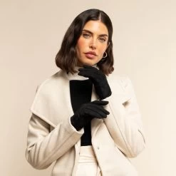 Silvia (black) - Suede Leather Gloves With Luxurious Cashmere Lining -Fratelli Orsini Shop Silvia suede black women fratelli orsini 9