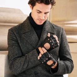 Vincenzo (black) - Fingerless Italian Driving Gloves Made Of American Deerskin Leather -Fratelli Orsini Shop Vincenzo 1