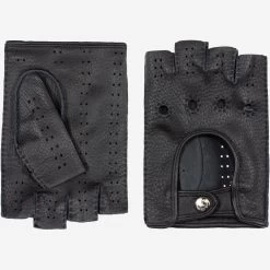 Vincenzo (black) - Fingerless Italian Driving Gloves Made Of American Deerskin Leather