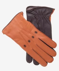 CA0322 (saddle) - Men's Italian Cashmere Lined Deerskin Dress Driving Gloves