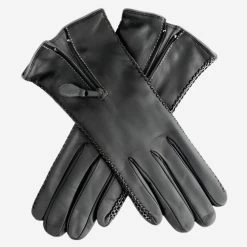 CA0547 (black) - Women's Lambskin Cashmere Lined Leather Gloves With Zipper