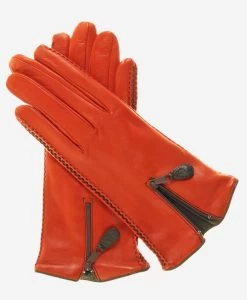 CA0547 (persimmon) - Women's Lambskin Cashmere Lined Leather Gloves With Zipper